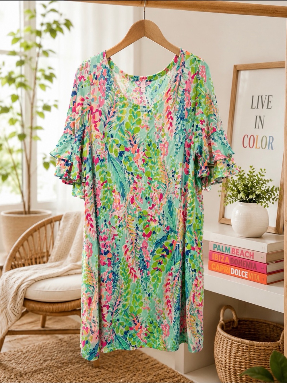 Lilly Pulitzer Multicolor Tropical Floral Ruffle-Sleeve Tunic dress size xl